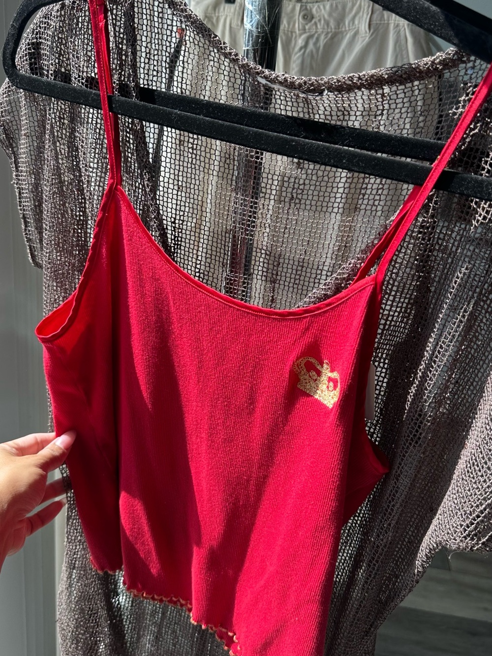 VICTORIAS SECRET Red Women's Spaghetti Strap Tank Top with Gold Crest L